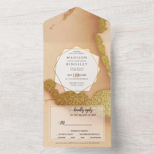 Moderne Korallen Abstrakt 🌸 unikale Ölhochzeit All In One Einladung (Innen Boden)