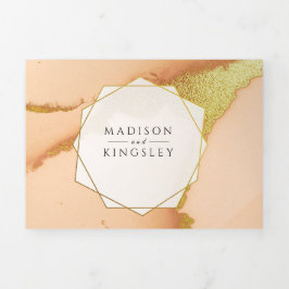 Moderne Korallen Abstrakt 🌸 unikale Ölhochzeit Dreifach Gefaltete Einladung