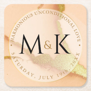 Moderne Korallen Abstrakt 💡 unikale Ölhochzeit Rechteckiger Pappuntersetzer