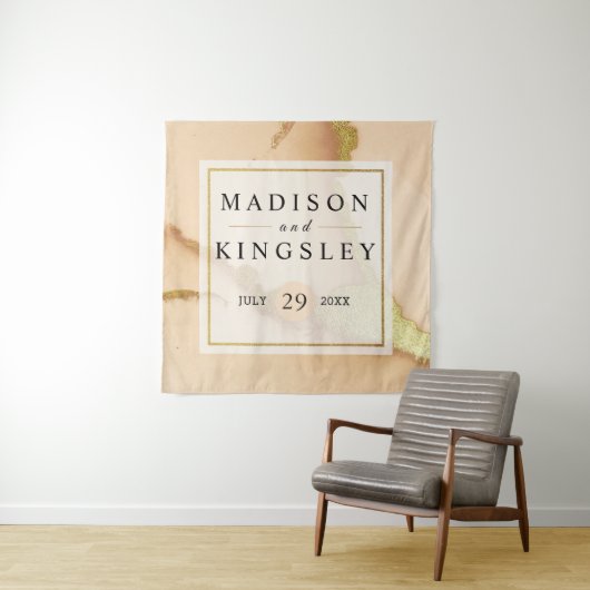 Moderne Korallen Abstrakt 🌸 unikale Ölhochzeit Wandteppich (Beispiel)