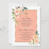 Moderne Korallen Blume Korallen Glitzer Erste Komm Einladung (Vorderseite)