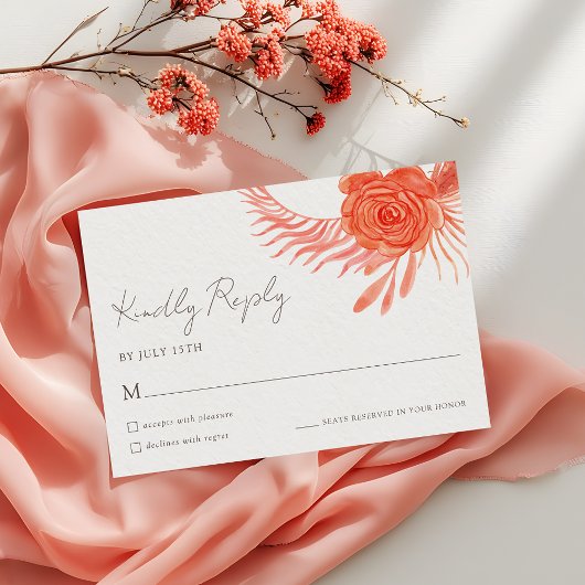 Moderne Korallen-Blumen-Hochzeits-Antwortkarte RSVP Karte