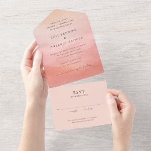 Moderne Korallen-Küsten-Chic Elegante Hochzeit All In One Einladung