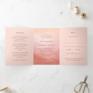 Moderne Korallen-Küsten-Chic Elegante Hochzeit Dreifach Gefaltete Einladung