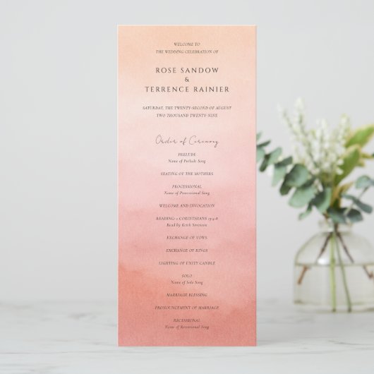 Moderne Korallen-Küsten-Chic-Elegante Hochzeit Programm (Stehend Vorderseite)