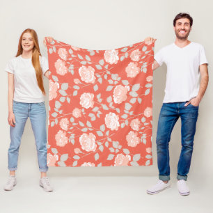 Moderne Korallen-Rosa Weiße Blumige Musterung Fleecedecke