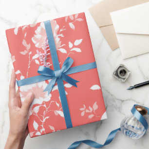 Moderne Korallen-Rosa Weiße Blumige Musterung Geschenkpapier