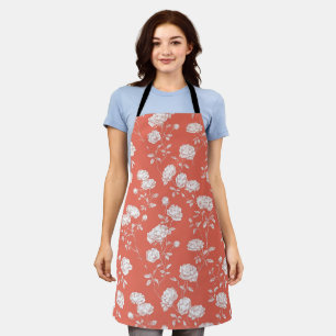 Moderne Korallen-Rosa Weiße Blumige Musterung Schürze