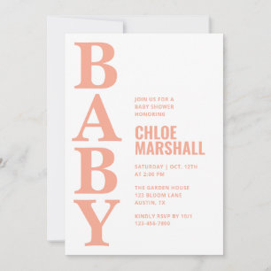 Moderne Korallen-Typografie Mädchen Baby-Party Einladung