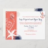 Moderne Korallen- und Navy-Nautical-Hochzeit Einladung (Vorne/Hinten)