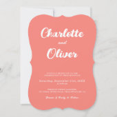 Moderne Korallen-Union-Script-Dekorative-Hochzeit Einladung (Vorderseite)