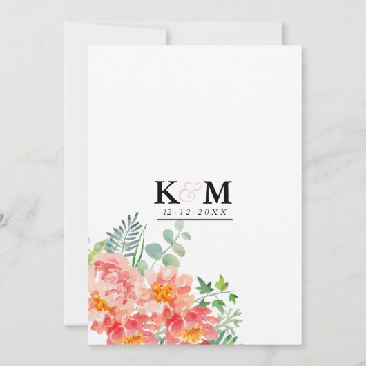 Moderne Korallenblüte Rosa Aquarell elegante Hochz Einladung (Rückseite)