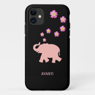 Moderne Korallenelefone und rosa Blume auf schwarz Case-Mate iPhone Hülle