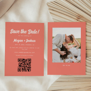 Moderne Korallenrosa QR-Code-Hochzeit Save The Date