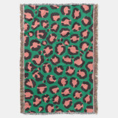 Moderne Korallenrosa Schwarzer Grüner Leopard Tier Decke (Vorderseite Vertikal)