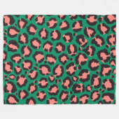 Moderne Korallenrosa Schwarzer Grüner Leopard Tier Fleecedecke (Vorderseite (Horizontal))