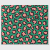 Moderne Korallenrosa Schwarzer Grüner Leopard Tier Geschenkpapier (Flach)