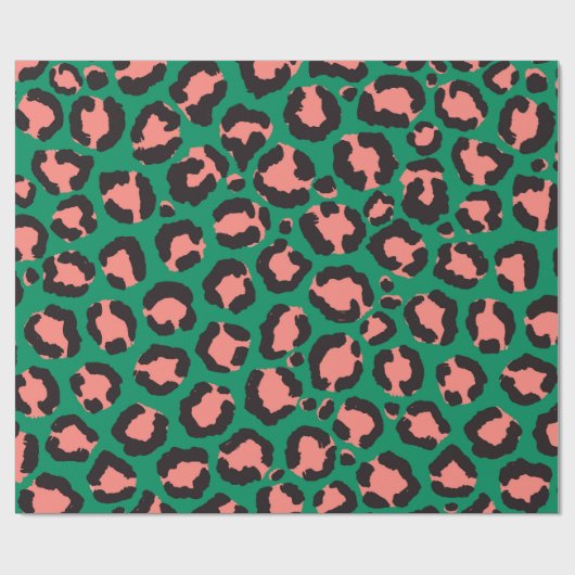 Moderne Korallenrosa Schwarzer Grüner Leopard Tier Geschenkpapier (Flach)