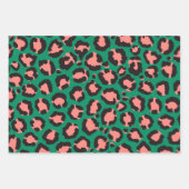 Moderne Korallenrosa Schwarzer Grüner Leopard Tier Geschenkpapier Set (Vorderseite)