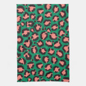 Moderne Korallenrosa Schwarzer Grüner Leopard Tier Geschirrtuch (Vertikal)