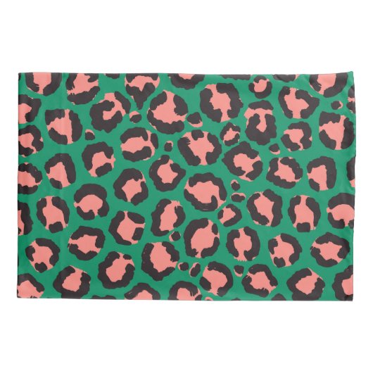 Moderne Korallenrosa Schwarzer Grüner Leopard Tier Kissenbezug (Rückseite)