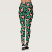 Moderne Korallenrosa Schwarzer Grüner Leopard Tier Leggings (Rückseite)
