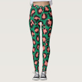 Moderne Korallenrosa Schwarzer Grüner Leopard Tier Leggings (Vorderseite)