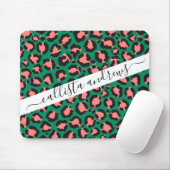 Moderne Korallenrosa Schwarzer Grüner Leopard Tier Mousepad (Mit Mouse)