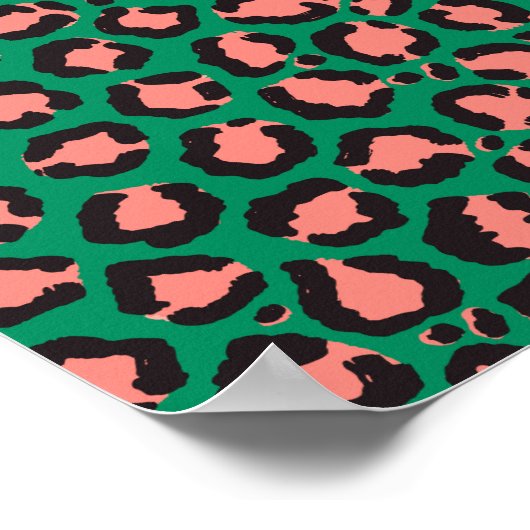 Moderne Korallenrosa Schwarzer Grüner Leopard Tier Poster (Ecke)