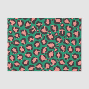 Moderne Korallenrosa Schwarzer Grüner Leopard Tier Seidenpapier