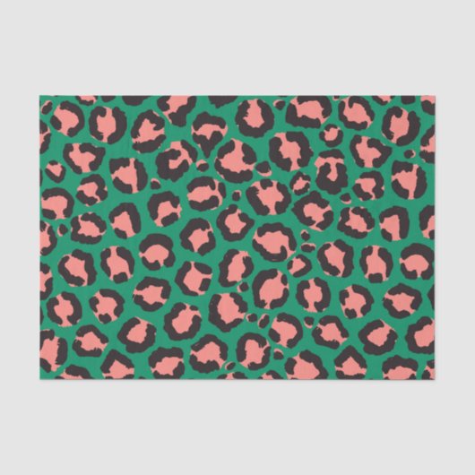 Moderne Korallenrosa Schwarzer Grüner Leopard Tier Seidenpapier (Vorderseite)