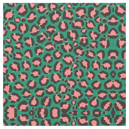 Moderne Korallenrosa Schwarzer Grüner Leopard Tier Stoff (Nahaufnahme)