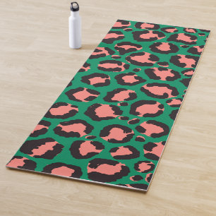 Moderne Korallenrosa Schwarzer Grüner Leopard Tier Yogamatte