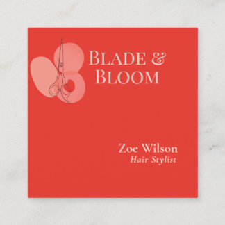 Moderne Korallenrote Blush-Blumen-Frisuren-Stylist Quadratische Visitenkarte
