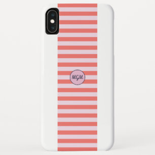 Moderne Korallenrote und Rosa gestreifte Monogramm Case-Mate iPhone Hülle
