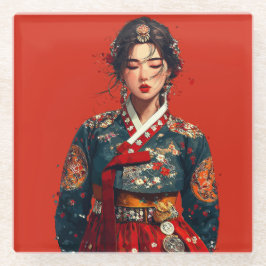 Moderne koreanische Frau im Hanbok-Porträt Glasuntersetzer