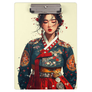 Moderne koreanische Frau im Hanbok-Porträt  Klemmbrett
