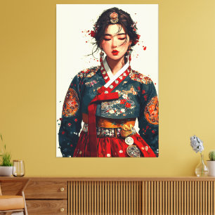 Moderne koreanische Frau im Hanbok-Porträt Leinwanddruck