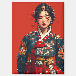 Moderne koreanische Frau im Hanbok-Porträt Magnet