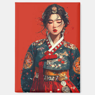 Moderne koreanische Frau im Hanbok-Porträt Magnet