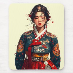 Moderne koreanische Frau im Hanbok-Porträt Mousepad