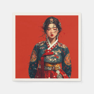 Moderne koreanische Frau im Hanbok-Porträt  Serviette