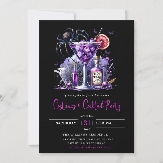 Moderne Kostüme und Cocktail-Halloween-Party Einladung (Vorderseite)