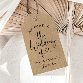 Moderne Kraft Black Heart Script Wedding Willkomme Geschenkanhänger