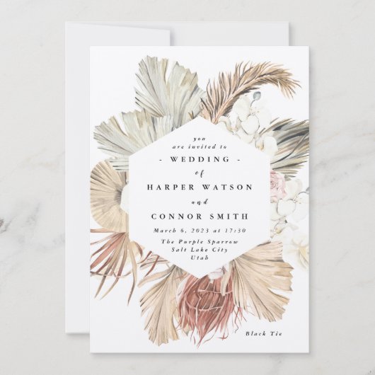 Moderne Kraft Pampas Grass Floral Tropischer Jungl Einladung (Vorderseite)