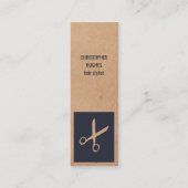 Moderne Kraft Paper Blue Scissour Haar Stylist Mini Visitenkarte (Vorderseite)