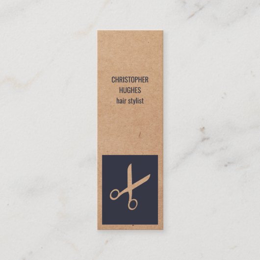 Moderne Kraft Paper Blue Scissour Haar Stylist Mini Visitenkarte (Vorderseite)