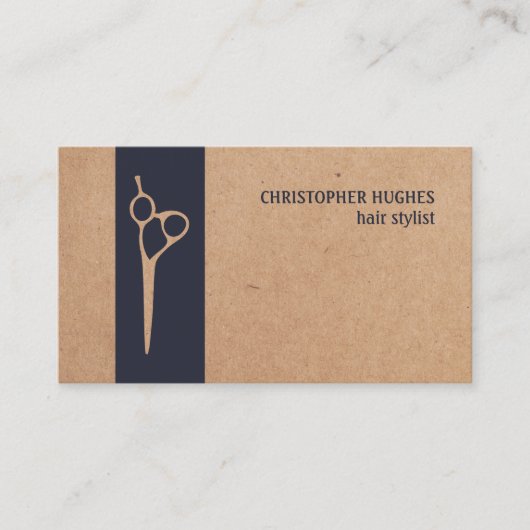 Moderne Kraft Paper Blue Strip Haare Stylist Visitenkarte (Vorderseite)