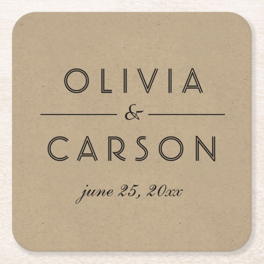 Moderne Kraft- und Black Wedding Monogram Rechteckiger Pappuntersetzer (Vorderseite)