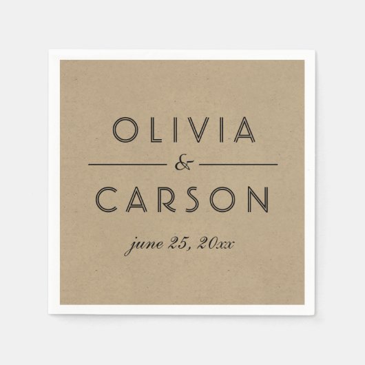 Moderne Kraft- und Black Wedding Monogram Serviette (Vorderseite)